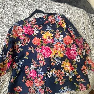 Chaps Navy Floral Blouse with Pink & Orange Flowers